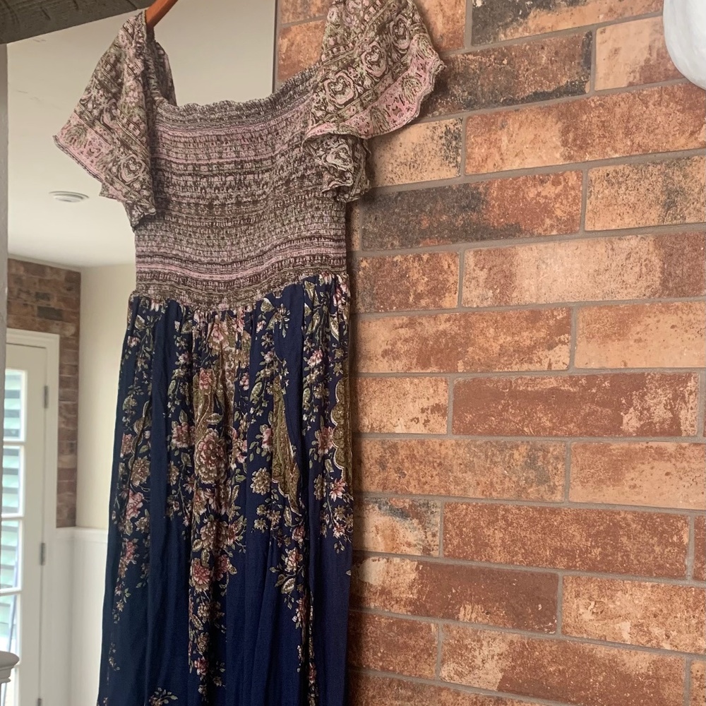 NWOT Free People smocked-top midi dress on/off shoulders